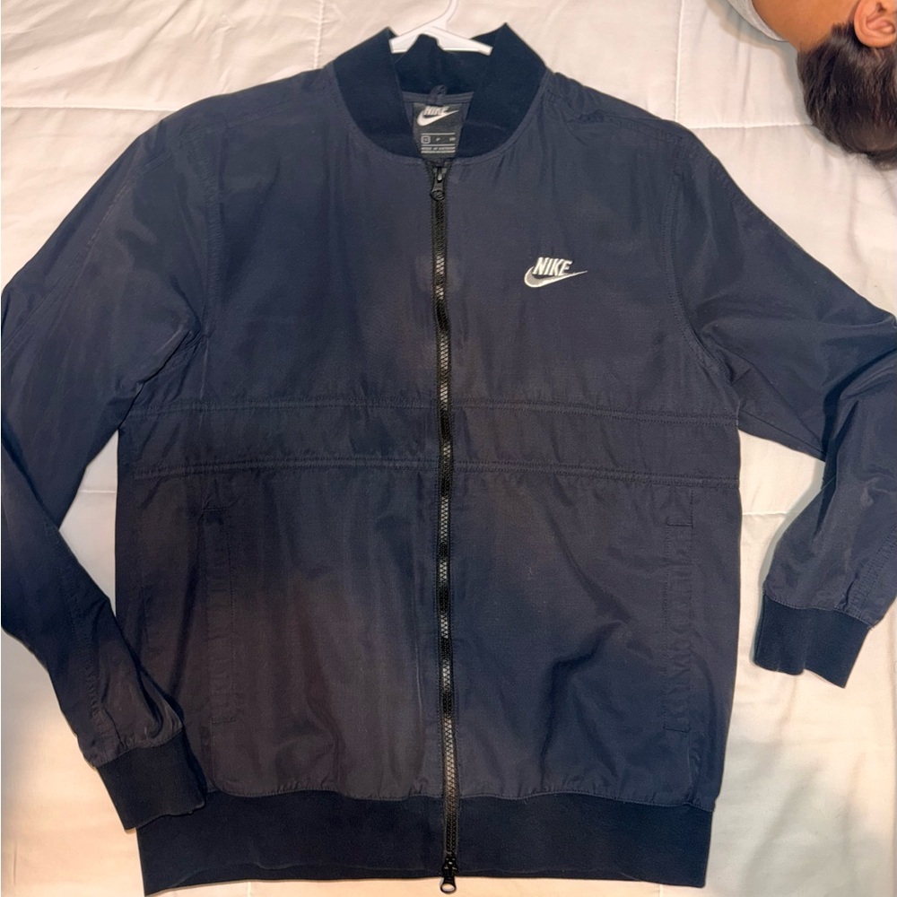 Nike Navy Blue Bomber Jacket with White Swoosh